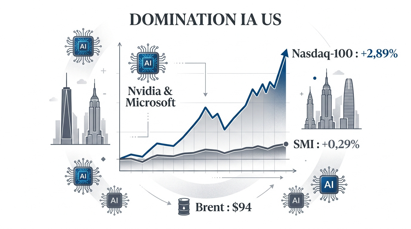Graphique montrant la domination des marchés financiers américains grâce à l'intelligence artificielle