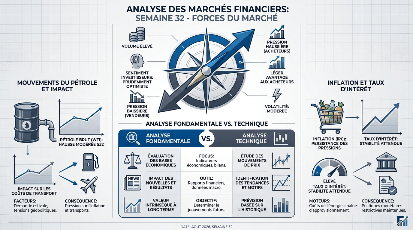 Graphique des performances boursières et indicateurs macroéconomiques de la semaine 32