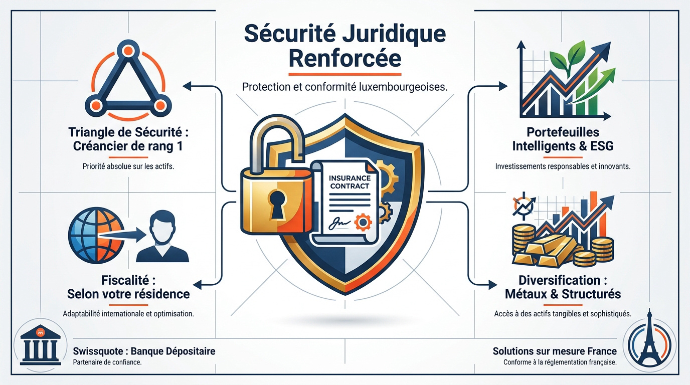 Représentation de la sécurité financière et des atouts de l'assurance-vie luxembourgeoise