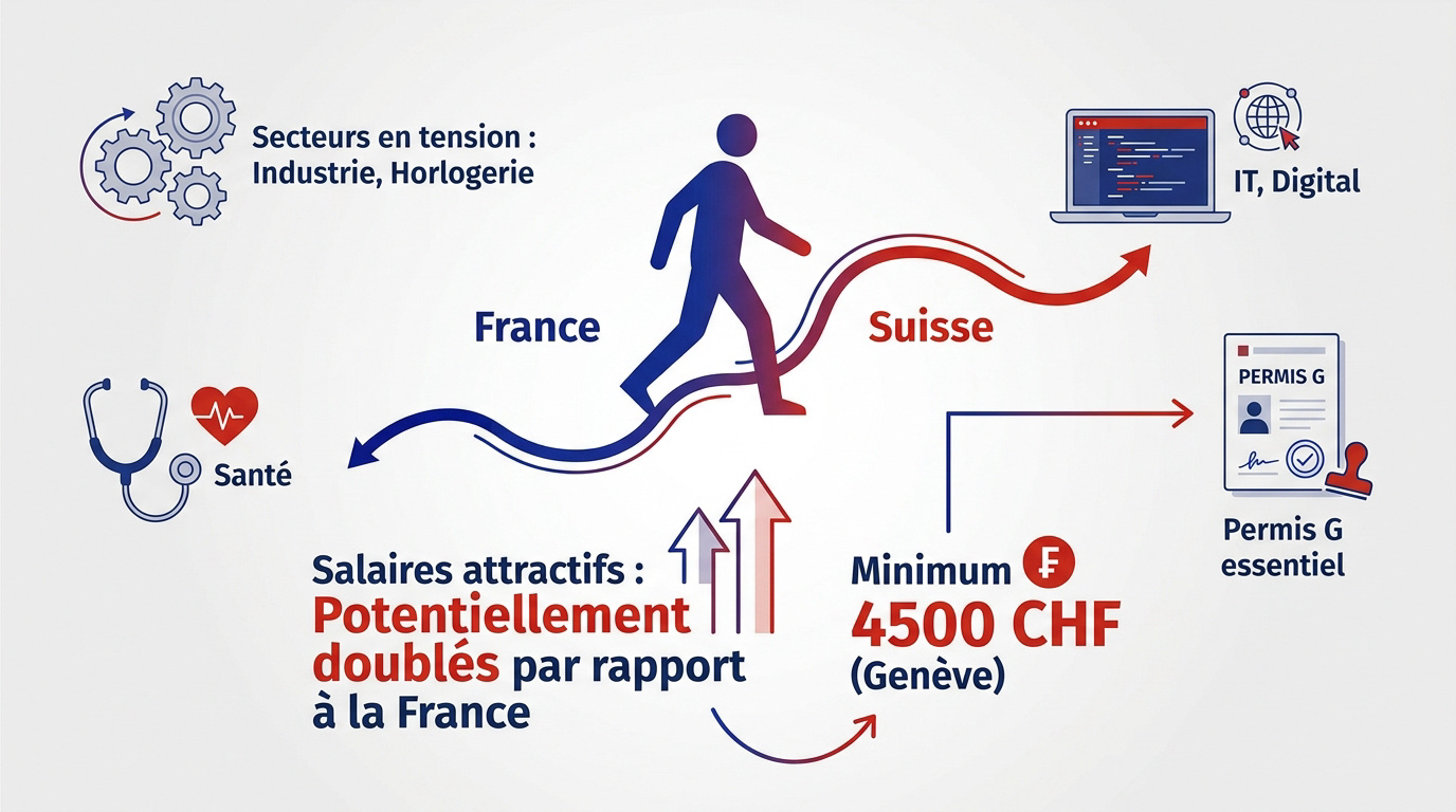 Travailleurs frontaliers traversant la frontière franco-suisse pour rejoindre leur emploi