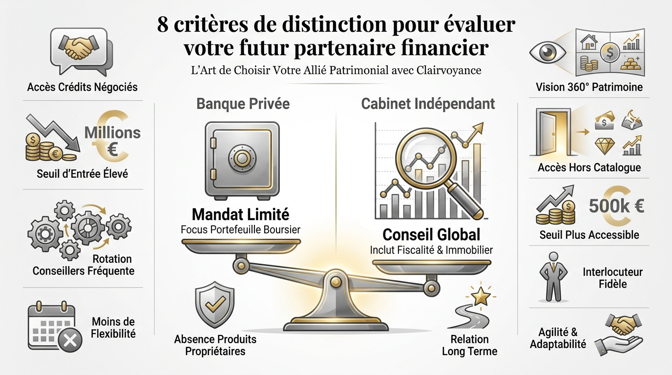 Comparaison des critères de choix entre banque privée et cabinet financier indépendant