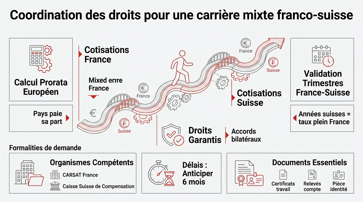 Illustration de la coordination des retraites pour les frontaliers franco-suisses