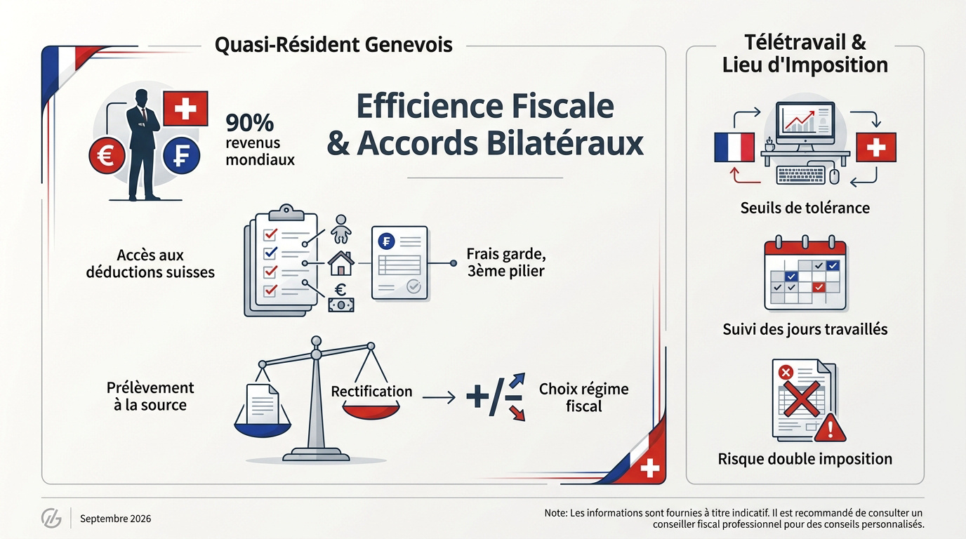 Infographie sur les conventions fiscales et accords bilatéraux entre la France et la Suisse pour les frontaliers