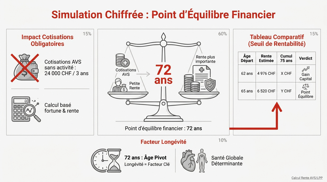 Simulation financière du point d'équilibre retraite 62 ans Suisse