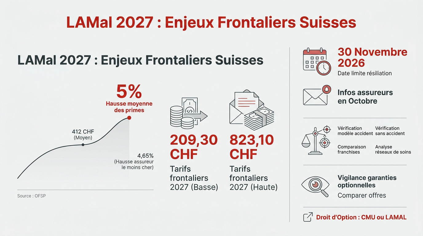 Comparatif des primes d'assurance maladie LAMal 2027 pour les frontaliers suisses