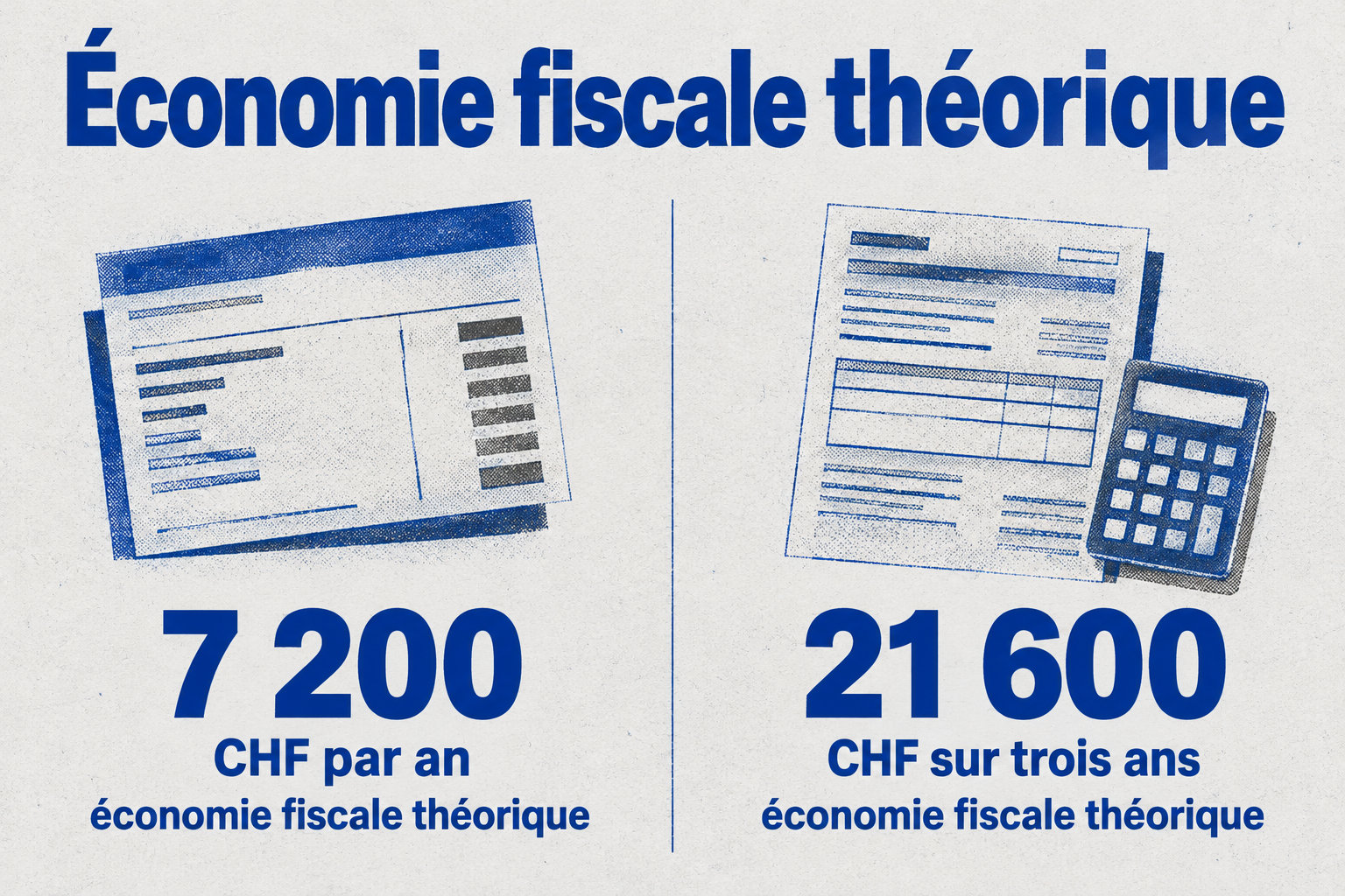 L’économie fiscale théorique est d’environ 7 200 CHF par an, soit près de 21 600 CHF sur trois ans.